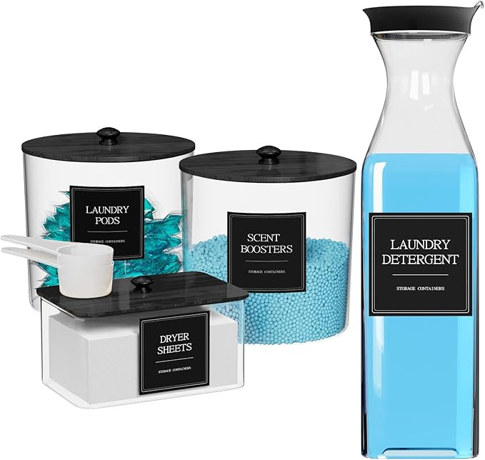 3+1 Pack Laundry Pods Containers & Dryer Sheet Holder & Laundry Detergent Dispenser, Laundry Room... | Amazon (US)