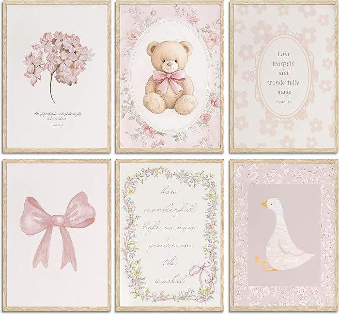 6Pcs Pink Christian Nursery Wall Art Bible Verse Pictures Painting Picture Wall Decor Jesus Aesth... | Amazon (US)