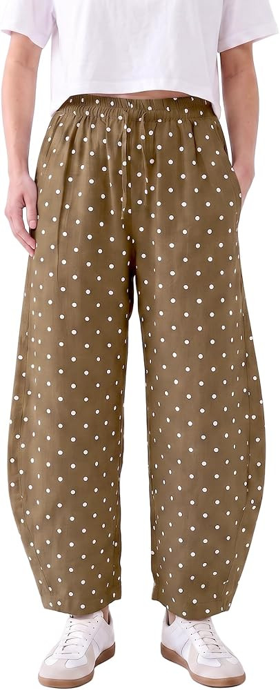 SeeLuNa Women Polka Dot Barrel Pants Elastic Mid Rise Tapered Leg Pants Casual Boho Travel Lounge... | Amazon (US)
