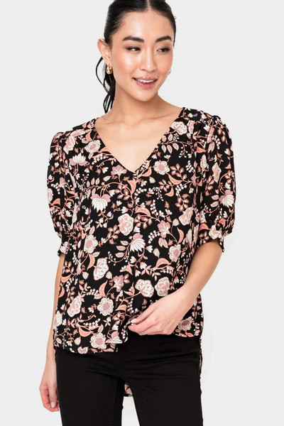 Puff Sleeve V-Neck Blouse | Gibson