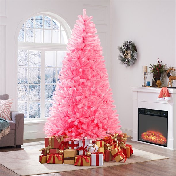 Naomi Home Contemporary Unlit Artificial Spruce Christmas Tree with Stand-Color:Pink,Size:7.5 ft | Walmart (US)