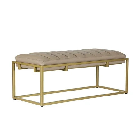 Jill Contemporary Handmade Channel Stitch Ottoman Bench Dark Cream and Matte Gold | Walmart (US)
