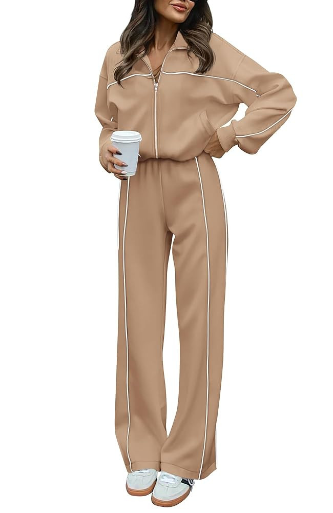 BTFBM Women's Two Piece Tracksuit Fall 2025 Long Sleeve Zip Up Sweatshirt Long Pants Outfits Jogg... | Amazon (US)