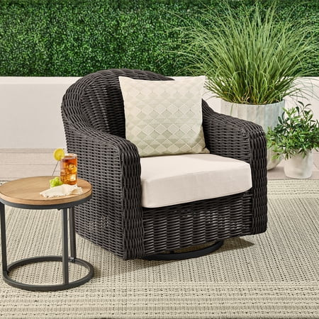Better Homes & Gardens Bellamy Outdoor Motion Chair, Dark Brown Wicker with Cream Cushion | Walmart (US)