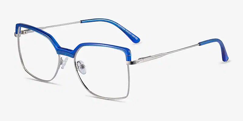 Further Geometric Blue & Silver Full Rim Eyeglasses | Eyebuydirect | EyeBuyDirect.com