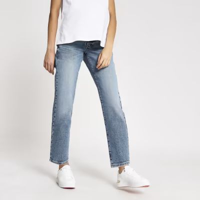 Blue straight leg overbump maternity jeans | River Island (UK & IE)