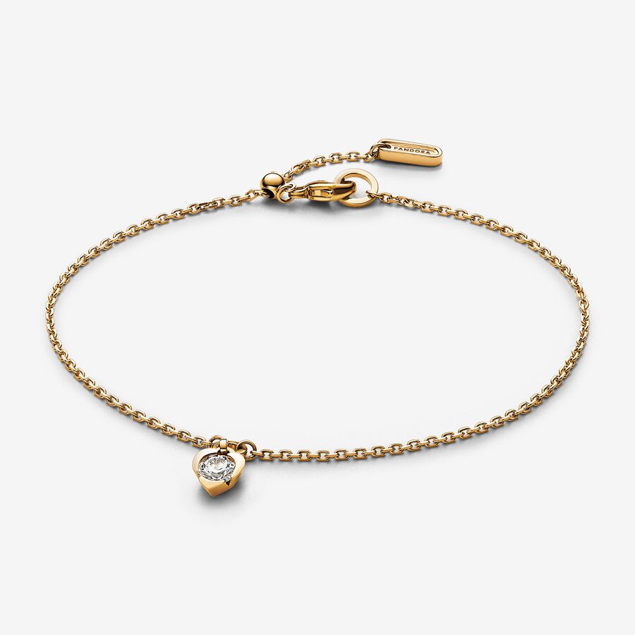 Pandora Talisman 14k Gold Lab-grown Diamond Heart Chain Bracelet | Pandora (UK)