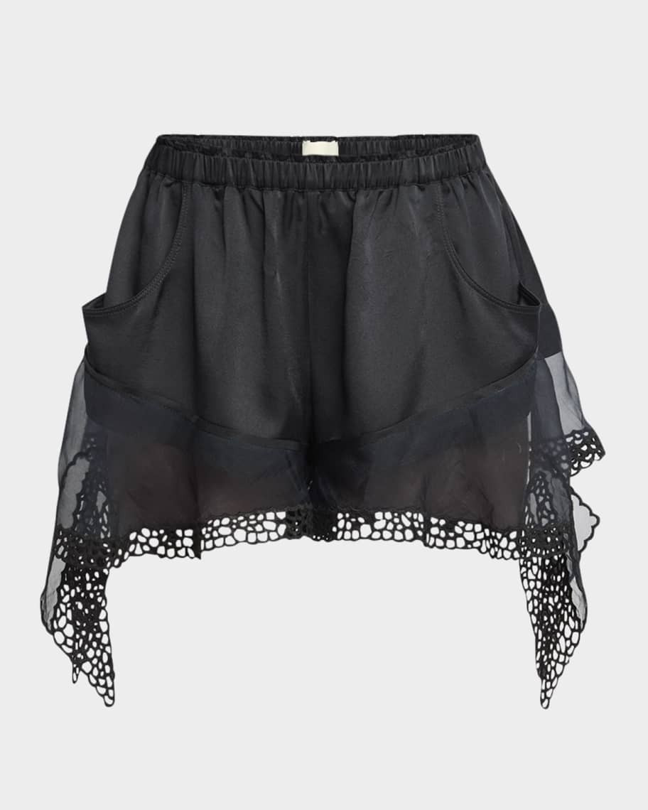 Isabel Marant Ildana Lace & Organza-Trim Silk Shorts | Neiman Marcus