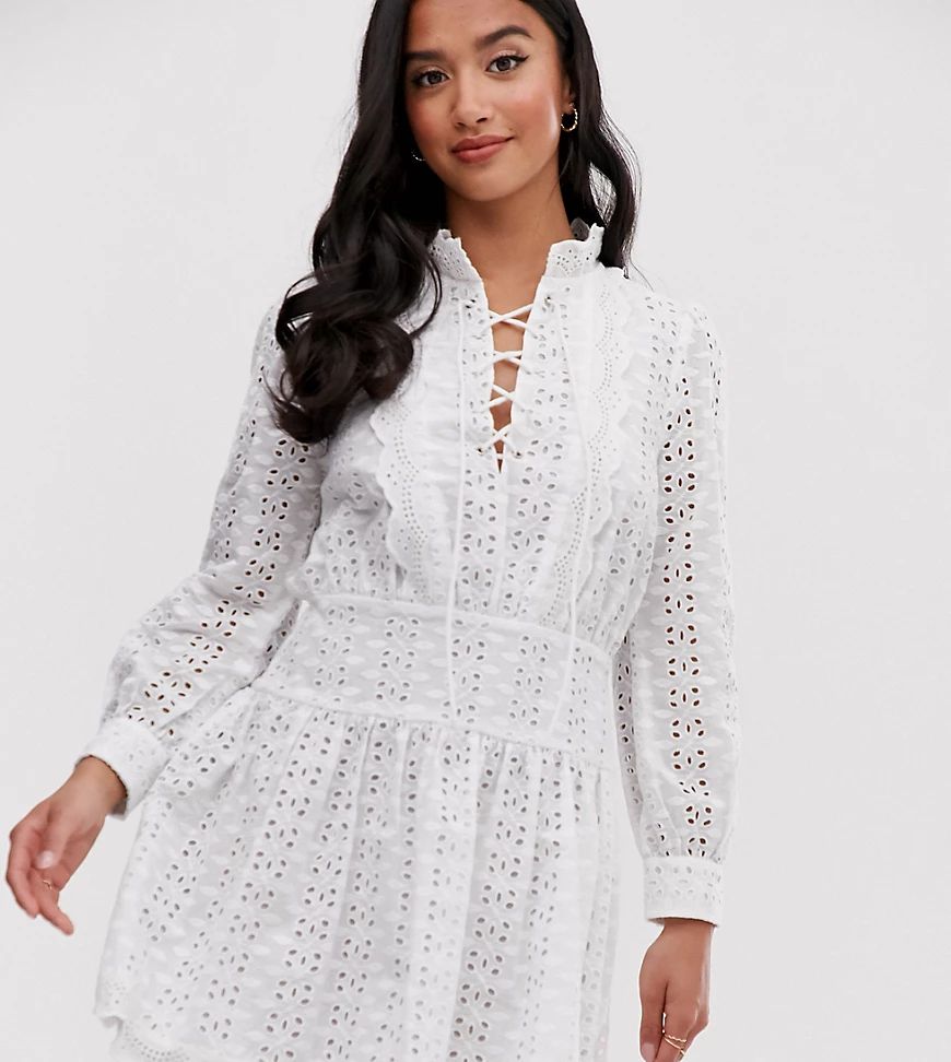 ASOS DESIGN Petite tiered broderie mini dress-White | ASOS (Global)