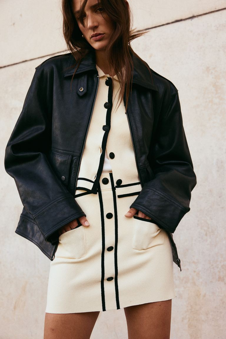 Fine-knit Skirt - High waist - Short - Cream - Ladies | H&M US | H&M (US + CA)