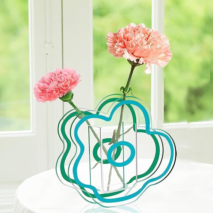 ANYI Acrylic Flower Vase, Clear Danish Pastel Room Decor Aesthetic Vases Make Up Brush Pen Holder... | Amazon (US)
