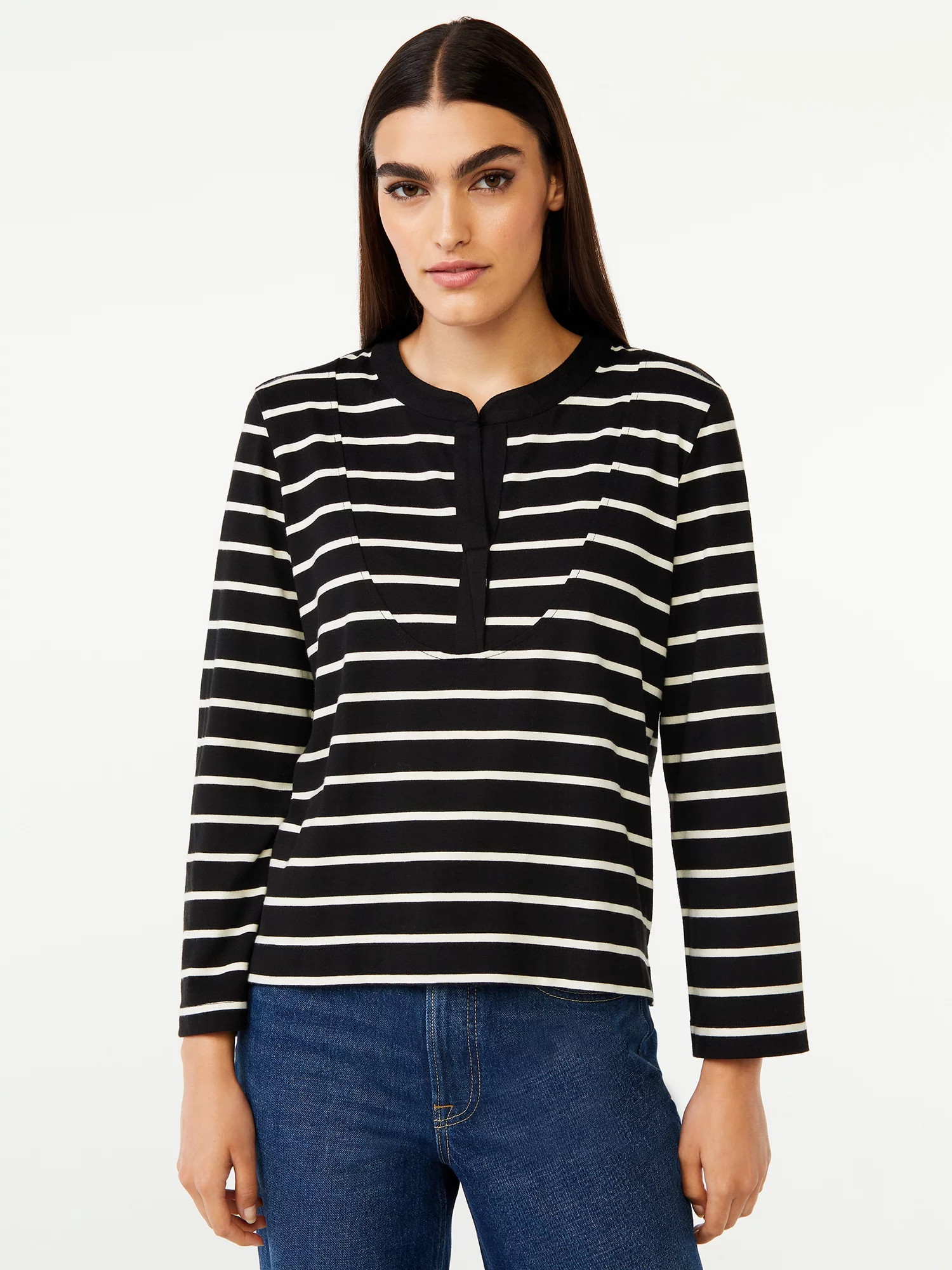 Free Assembly Women's Bib Placket Top with Long Sleeves - Walmart.com | Walmart (US)