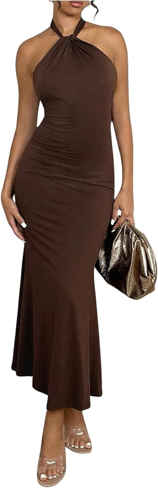 SOLY HUX Women's Bodycon Maxi Dress Halter Neck Sleeveless Backless Twist Party Club Going Out Lo... | Amazon (US)