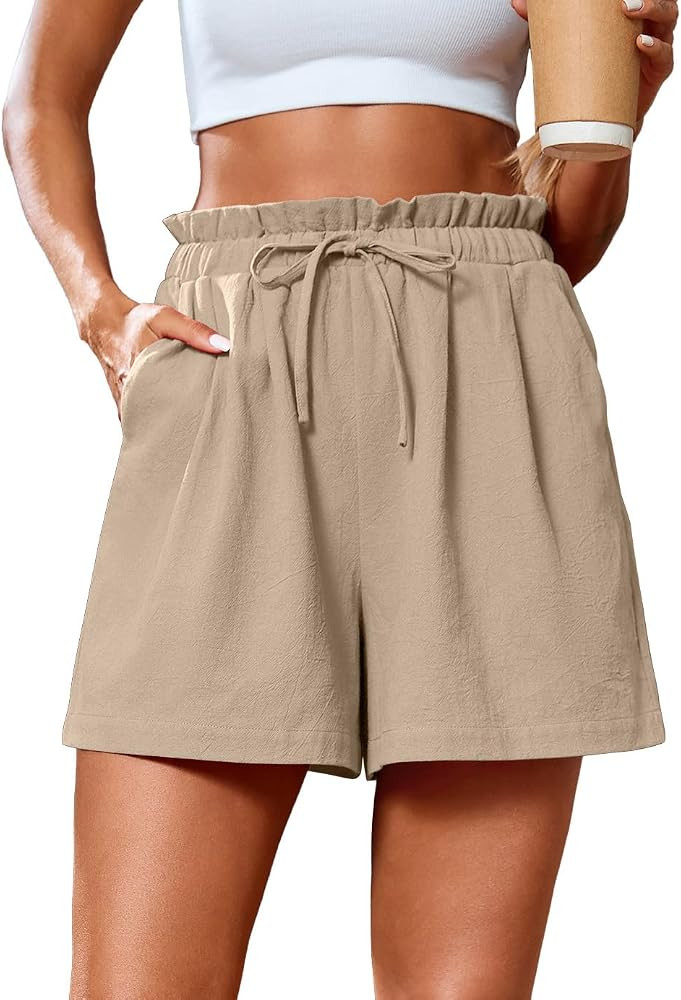 SUEANI Women's Casual Shorts Drawstring Elastic Waist Shorts Summer Beach Shorts with Pockets | Amazon (US)