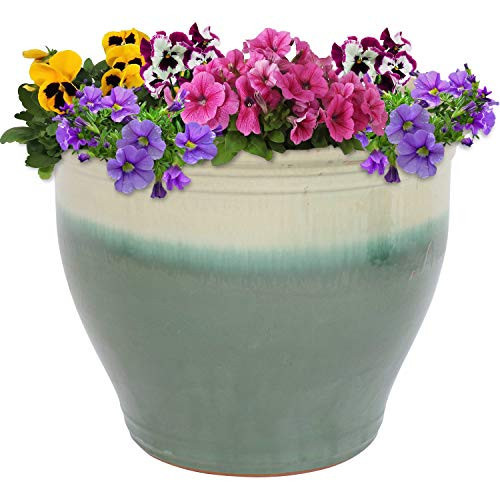 Sunnydaze Large Ceramic Plant Pot - Round Outdoor Glazed Ceramic Planter Pot with Drainage - Studio - Gray - 18.5" | Amazon (US)