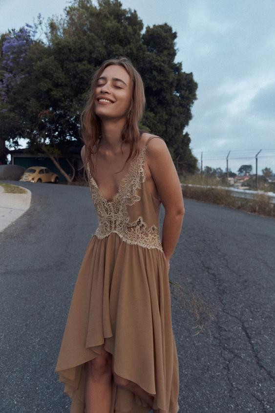 ASYMMETRIC DRESS WITH LACE RUFFLES | Zara US