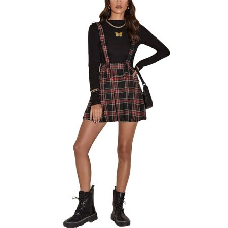Ladies Summer Temperament Suspender Skirt, Women Fashionable Plaid Pattern Pleated Bust Skirt for Sh | Walmart (US)