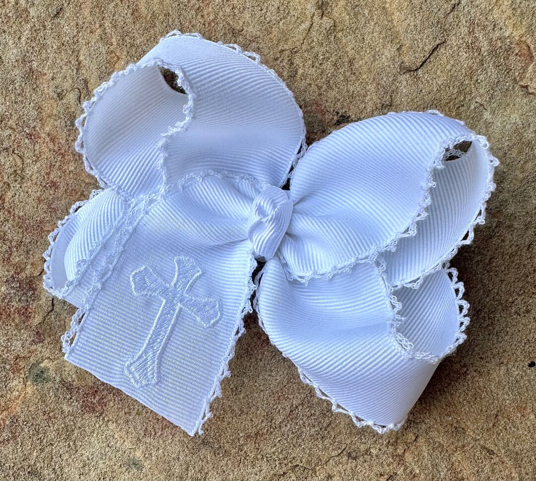 Personalized Monogrammed Medium or Large Moonstitch Hair Bow Easter Cross Hairbow, Custom Baby Ba... | Etsy (US)