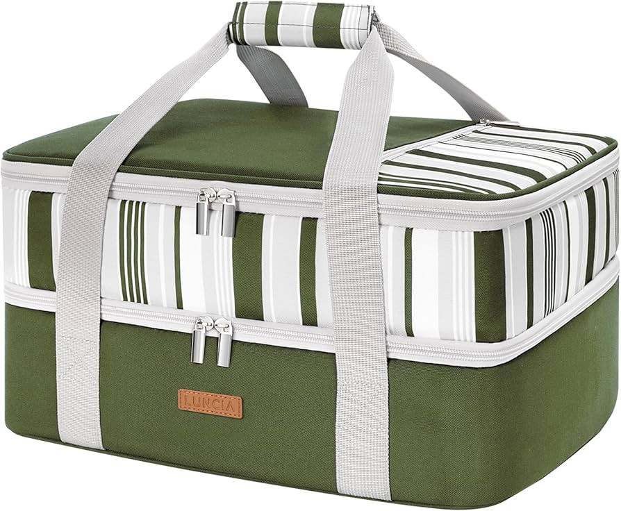 LUNCIA Double Decker Insulated Casserole Carrier for Hot or Cold Food, Lasagna Holder Tote for Po... | Amazon (US)