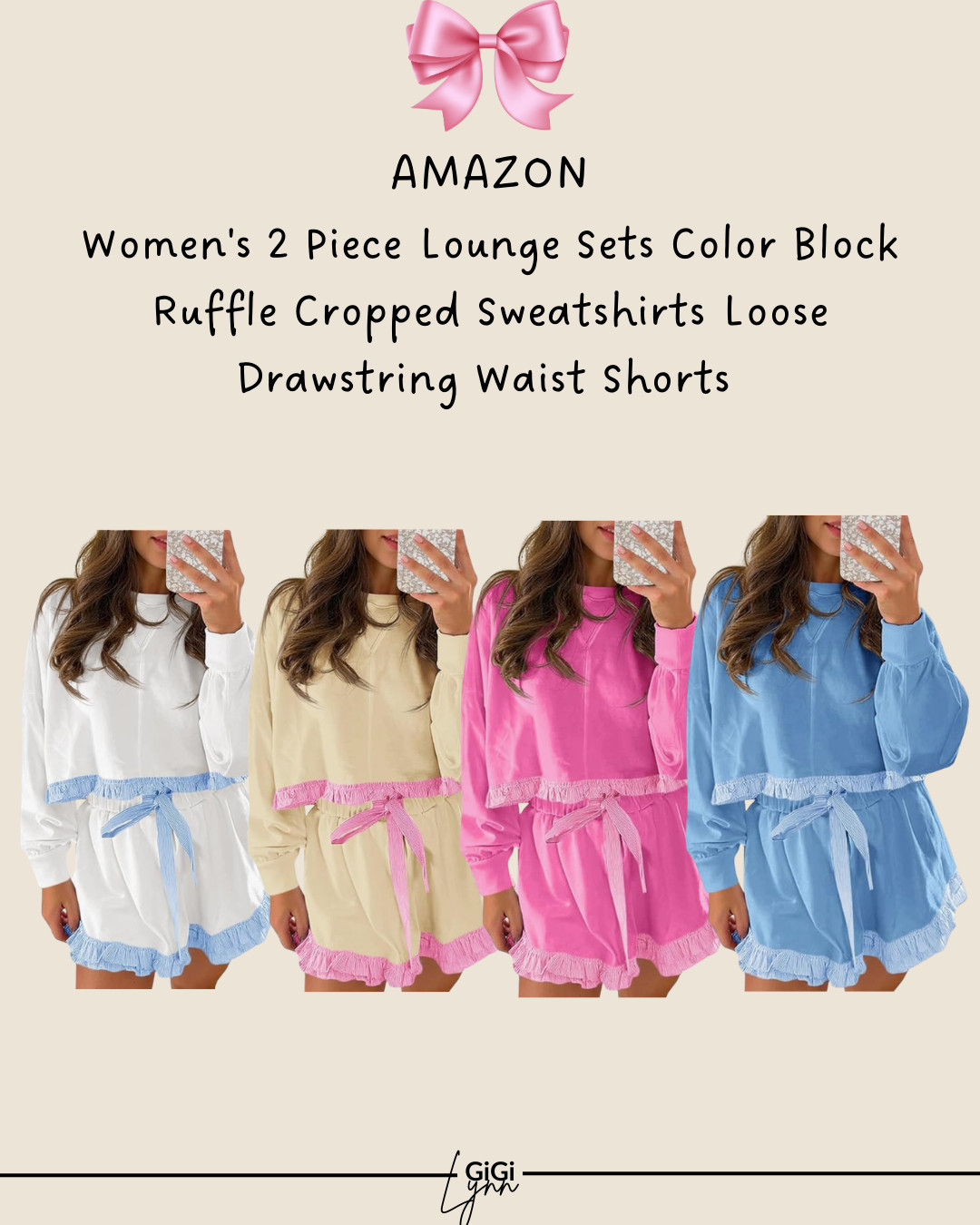 This Fisoew 2-Piece Color Block Lounge Set is the perfect mix of cute, comfortable, and sporty style. The set features a ruffle-trim cropped sweatshirt paired with loose drawstring waist shorts, creating an effortless outfit that looks stylish while still feeling incredibly cozy.

The color block design adds a fun, trendy look, while the ruffle detail on the cropped sweatshirt gives it a feminine touch that makes this lounge set stand out from typical sweatsuits. The drawstring elastic waist shorts provide a comfortable, adjustable fit that’s perfect for everyday wear.

The relaxed fit and soft fabric make this set ideal for lounging at home, running errands, travel days, casual weekends, or athleisure outfits. Wear it with sneakers, slides, or sandals for an easy, put-together look.

✨ Why this set is trending:
• Matching 2-piece lounge set
• Trendy color block design
• Ruffle cropped sweatshirt detail
• Comfortable drawstring waist shorts
• Relaxed casual athleisure fit

If you love matching lounge sets, casual athleisure outfits, and comfortable everyday fashion, this set is such a fun addition to your wardrobe.

#ltkstyle #ltkfashion #loungeset #twopieceset #athleisurestyle #matchingoutfit #casualstyle #comfortablefashion #summerloungeset #amazonfashionfinds #midweststyle #over40style #effortlessstyle

 

 #LTKSpringSale #LTKootd #LTKmorningroutine