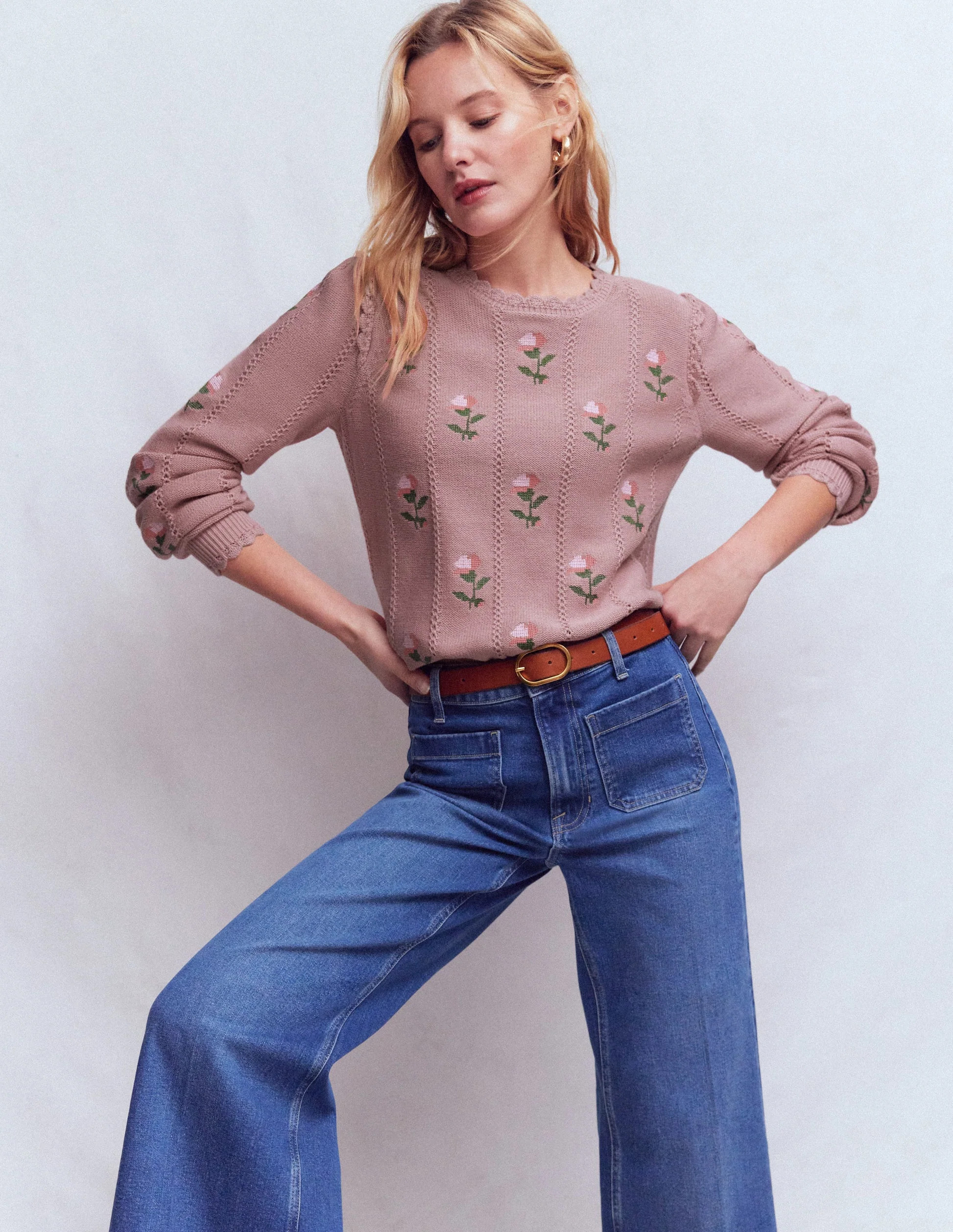 Valeria Crochet Trim Jumper-Rose Pink, Embroidery | Boden (US)
