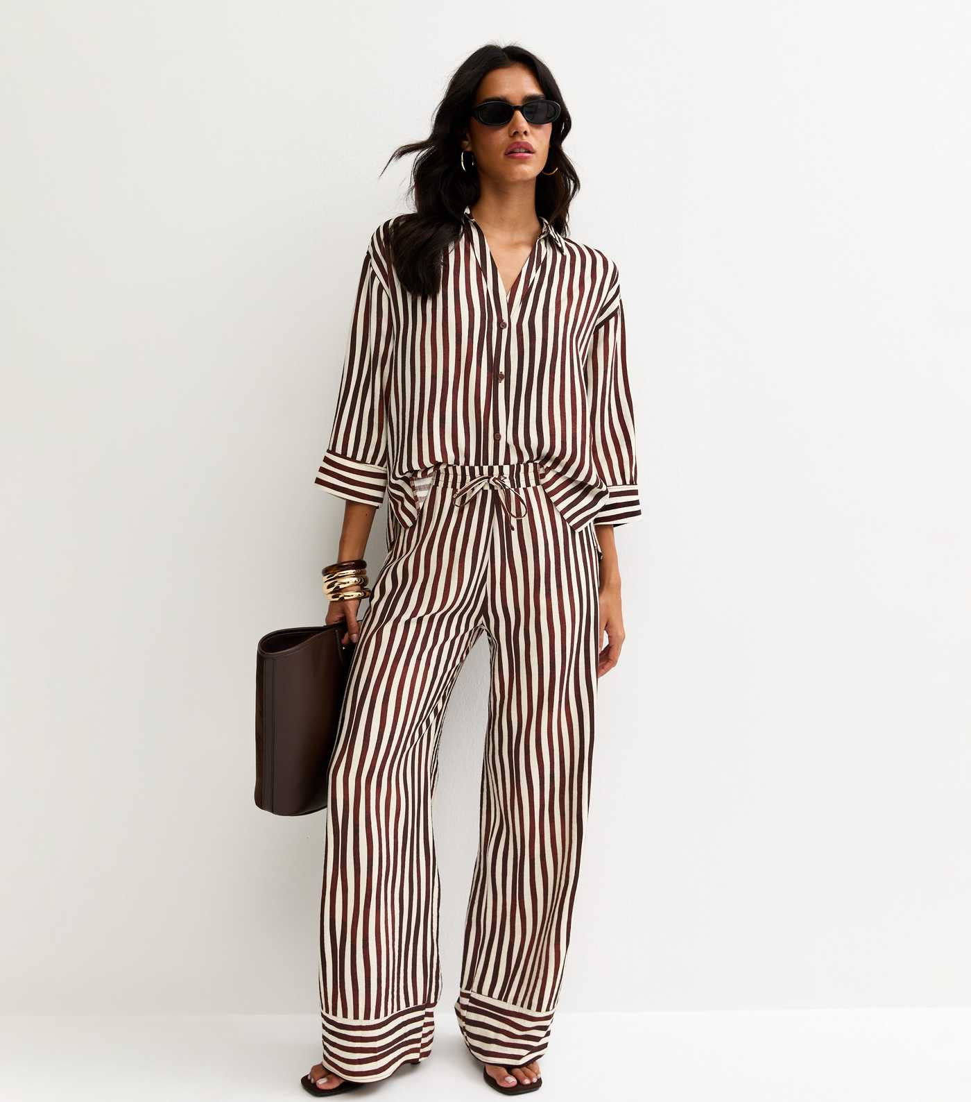Brown and Cream Striped Wide Leg Trousers | New Look | New Look (UK)