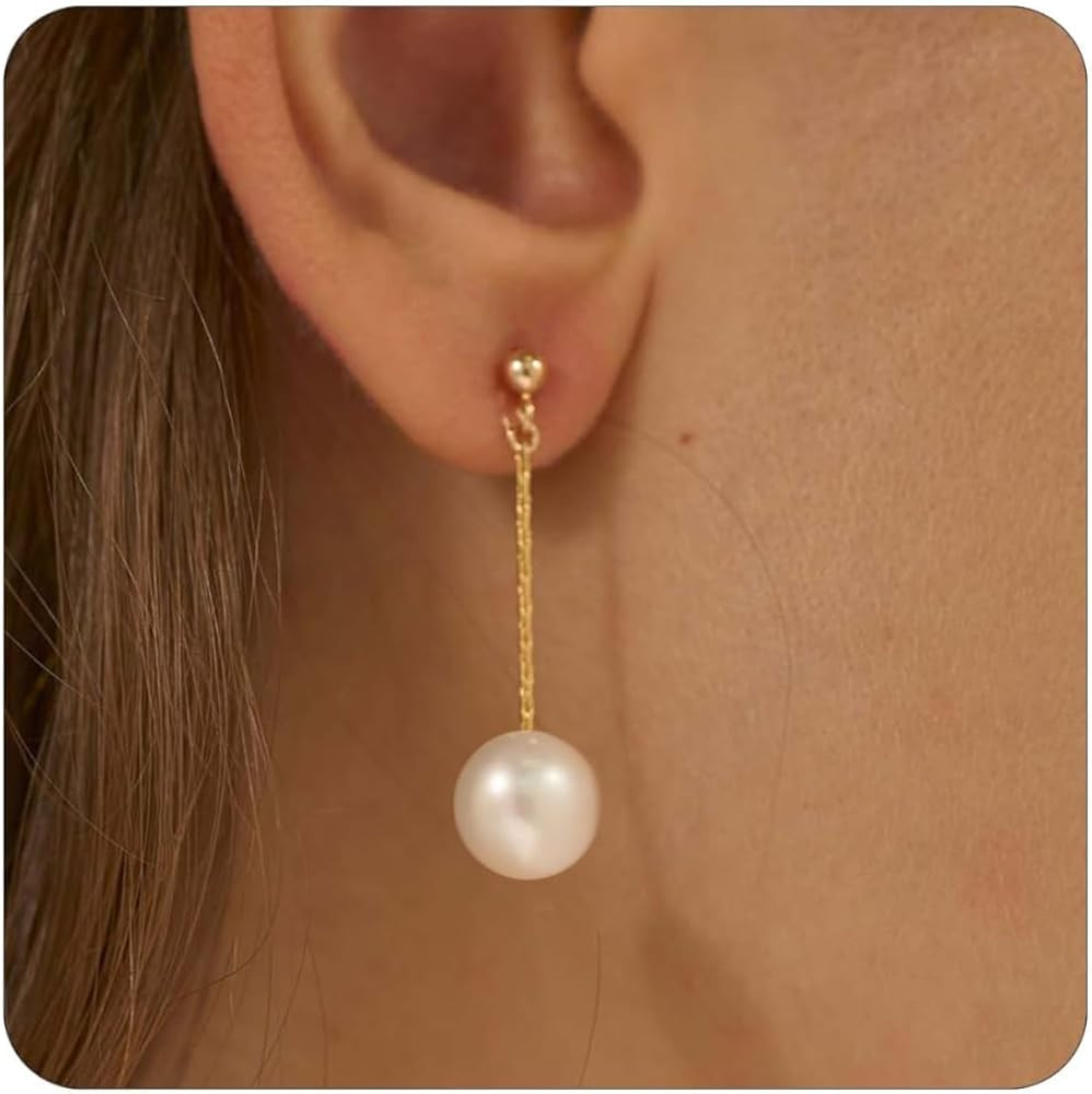 Pearl Earrings for Women Dainty Gold Pearl Drop Dangle Earrings Hypoallergenic Pearl stud Earring... | Amazon (US)