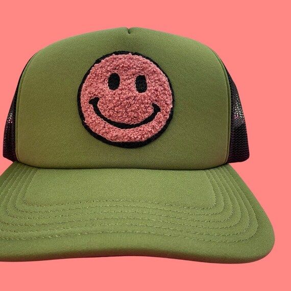 Chainstitch Smiley Patch Trucker Hat / Blush & Moss / One Size | Etsy | Etsy (US)