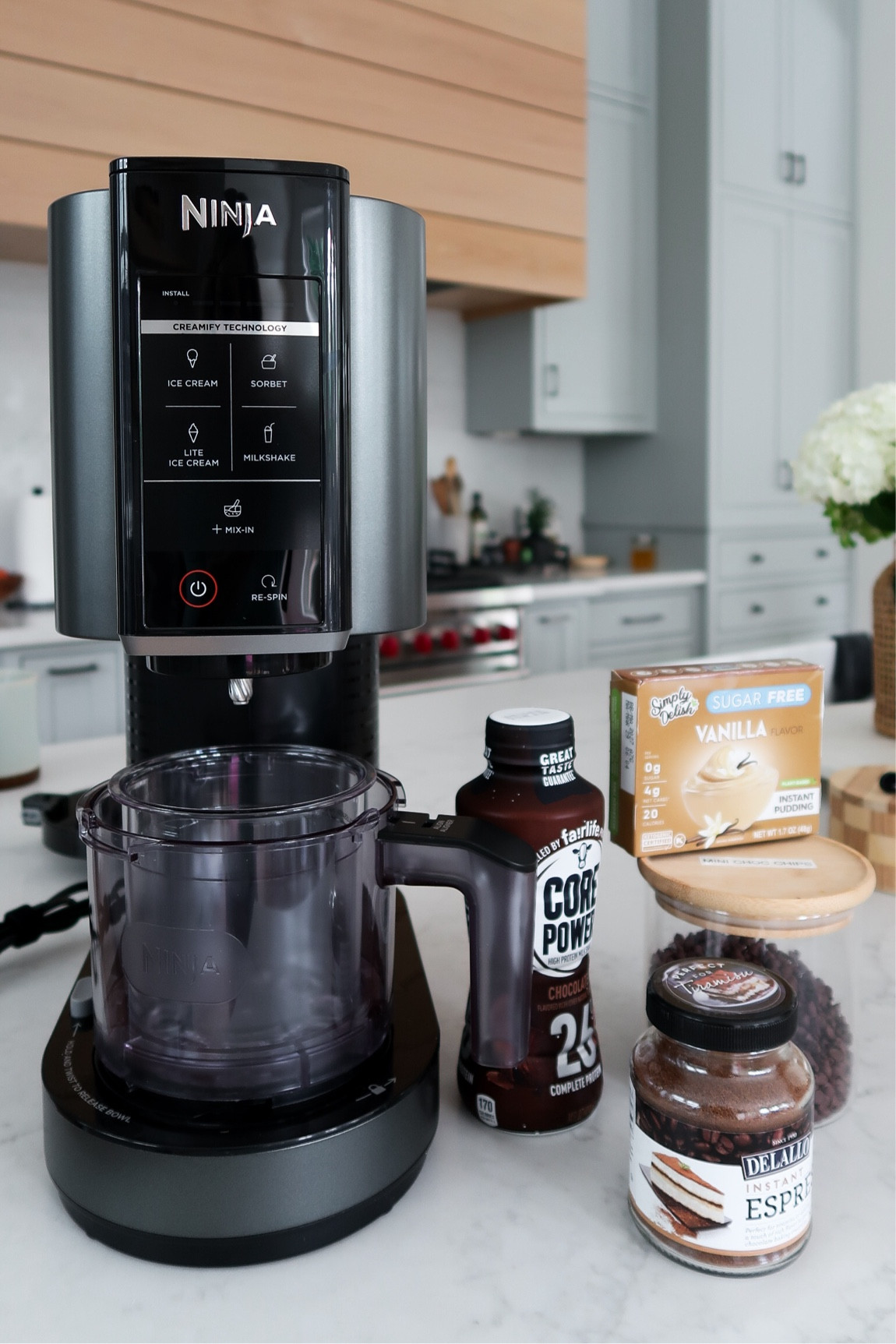 Ninja Creami Protein Ice Cream 🍦 👌🏻

Combine & Freeze for 24 hours:
- 1 bottle Fairlife Chocolate Protein Shake 
- 1 tablespoon espresso 
- 1 tablespoon sugar free vanilla pudding

Spin with Ninja Creami

Add mini dark chocolate chips & splash of half & half 

Respin 

#walmartpartner @walmart #walmarthome

#LTKHome #LTKFitness