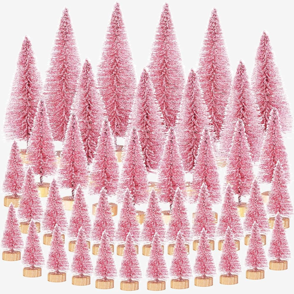 42 Pcs Christmas Tree DIY Bottle Brush Trees Pink Plastic Sisal Trees Miniature Snow Frost Fir wi... | Amazon (US)