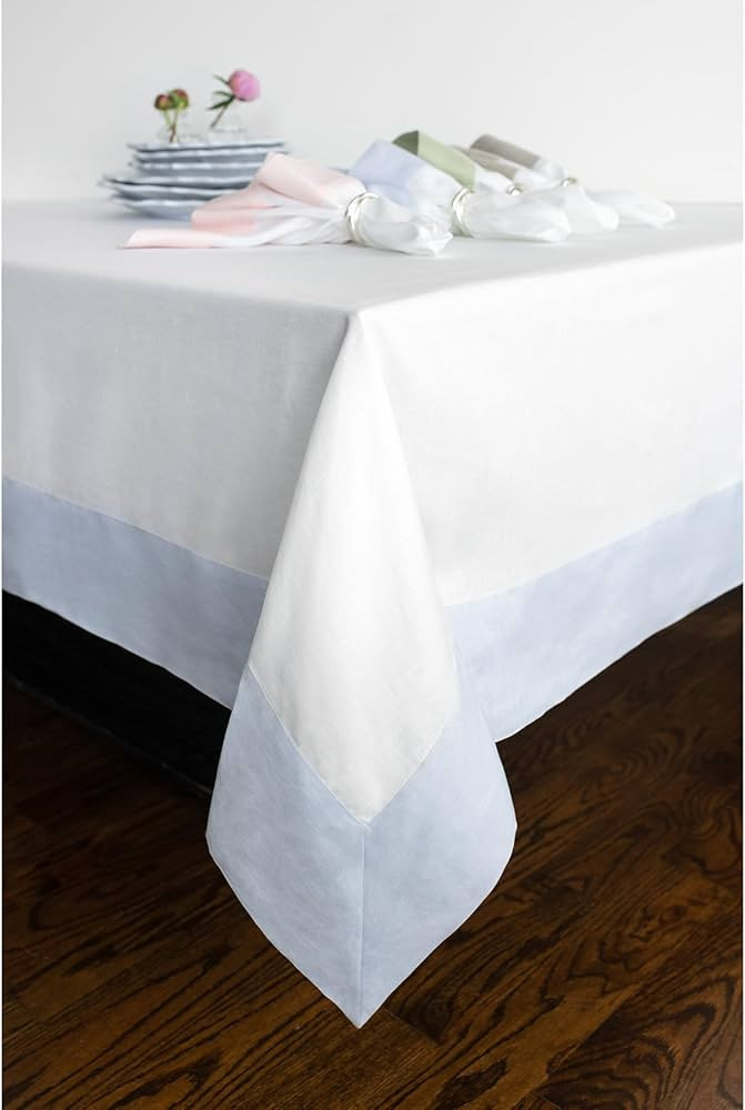 Solino Home Linen Tablecloth 60 x 108 Inch - 100% Pure Linen Light Blue and White Tablecloth for ... | Amazon (US)