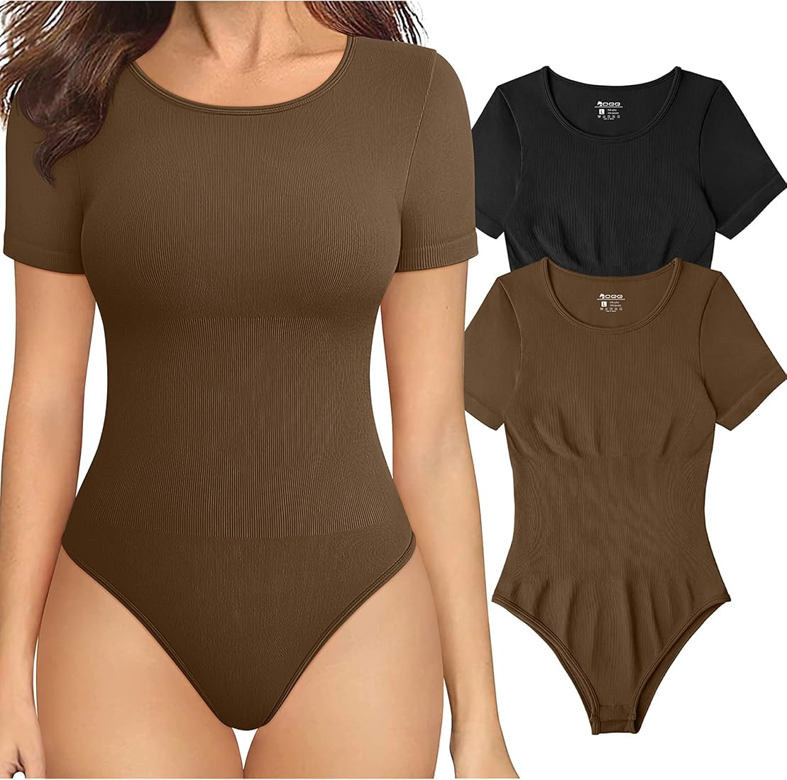 OQQ Women's 2 Piece Bodysuits Sexy Ribbed One Piece Short Sleeve Tops Bodysuits | Amazon (US)