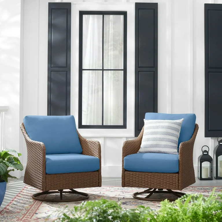 Mainstays Chelsea 2 Pieces Outdoor Patio Swivel Rocker with Blue Cushions | Walmart (US)