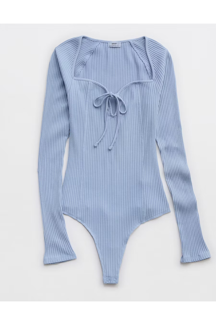 Aerie Long Sleeve Tie Front Bodysuit Women's Monaco Blue XXS | Aerie