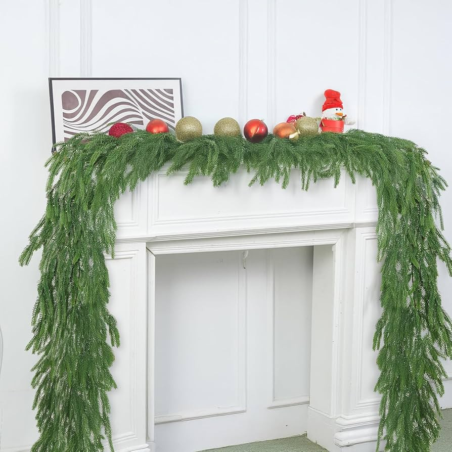 2 Pcs 6 Ft Artificial Norfolk Pine Christmas Garlands for Holiday Indoor Outdoor Decor，Real Tou... | Amazon (US)