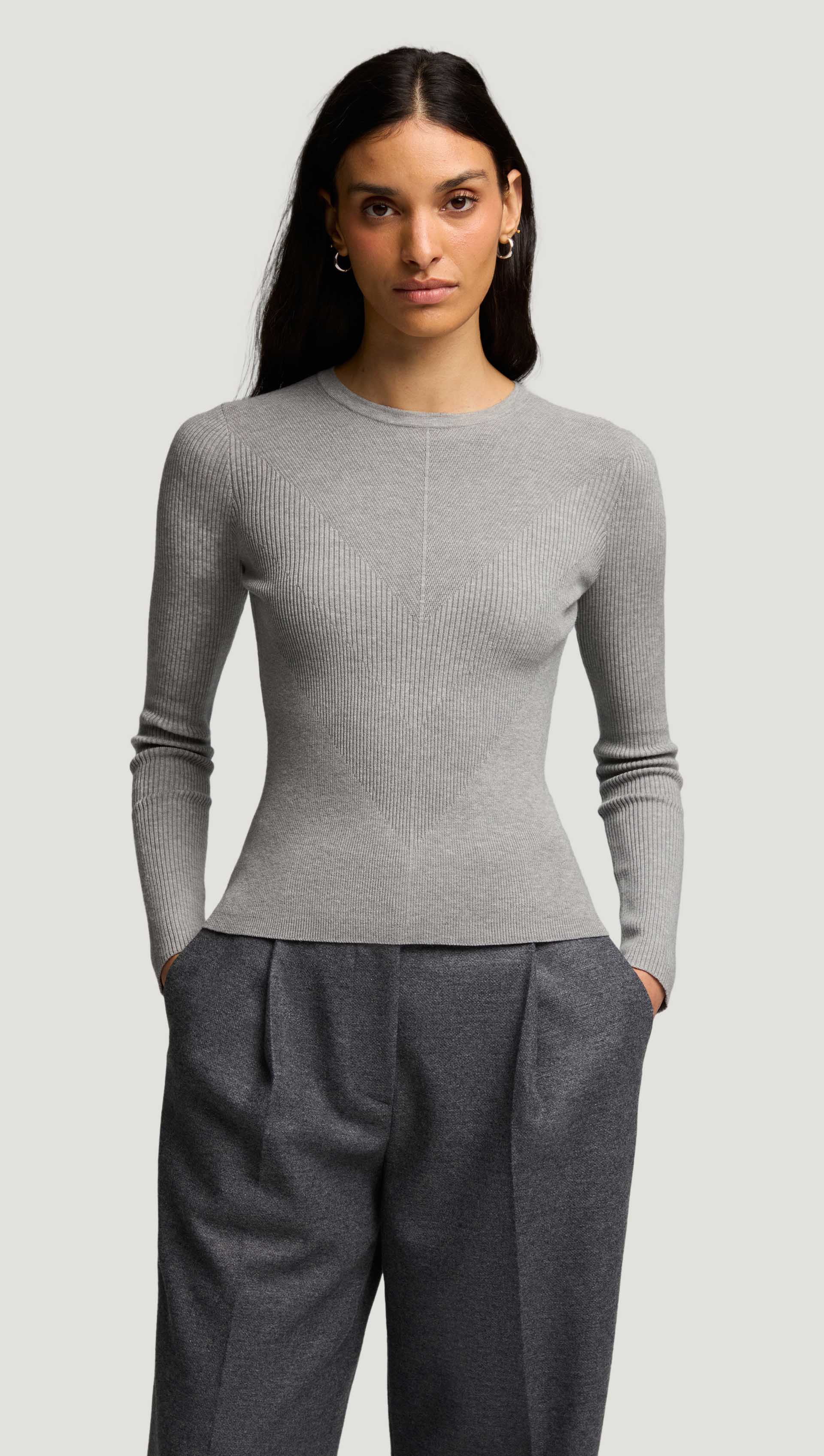 Knit Longsleeve Crew in Stretch Wool | Women's Tops | Argent | Argent