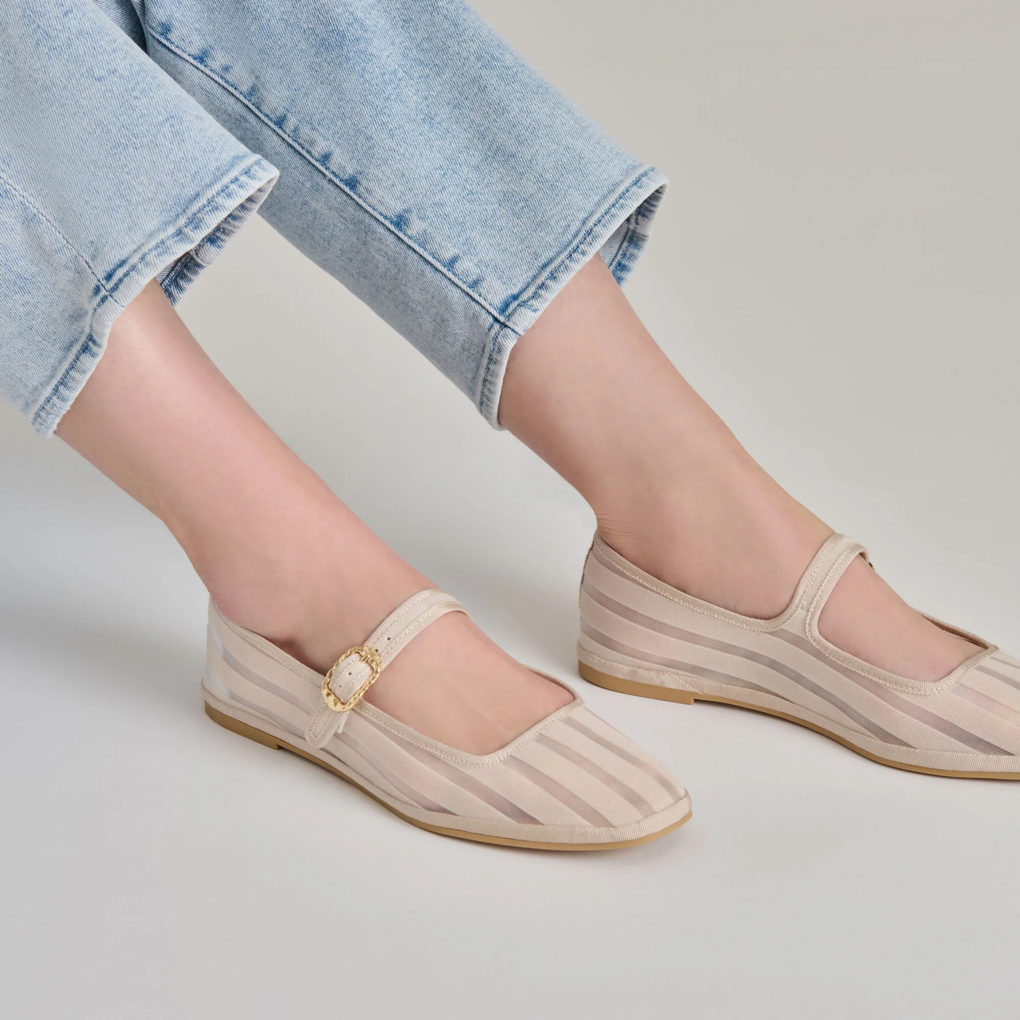 TAMEKA BALLET FLATS BONE STRIPE MESH | DolceVita.com