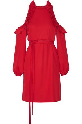 Paskal Woman Cutout Ruffle-trimmed Brushed-twill Dress Red Size S | The Outnet US