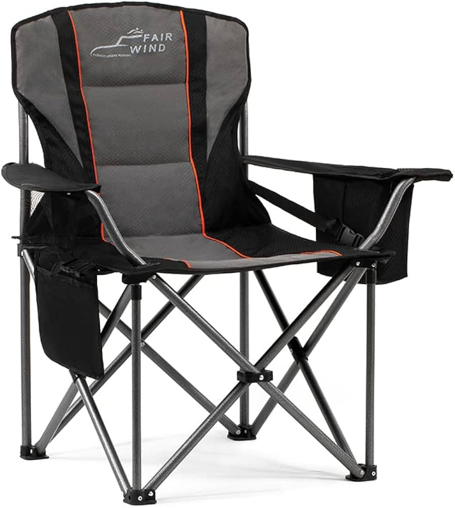 FAIR WIND Oversized Fully Padded Camping Chair with Lumbar Support, Heavy Duty Quad Fold Chair with Cooler Bag, Support 450 LBS, Black | Amazon (US)