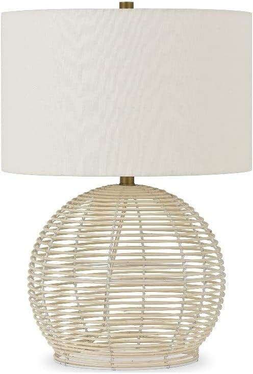 Henn&Hart 21.5" Tall Rattan Table Lamp with Fabric Shade in Rattan/White, Lamp, Desk Lamp for Hom... | Amazon (US)