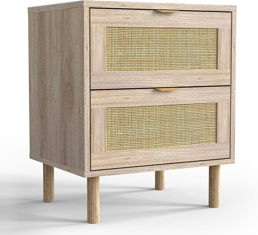 Rattan Nightstand | End Table with Two Decorative Wicker Drawers | Solid Wooden Legs | Modern Boh... | Amazon (US)