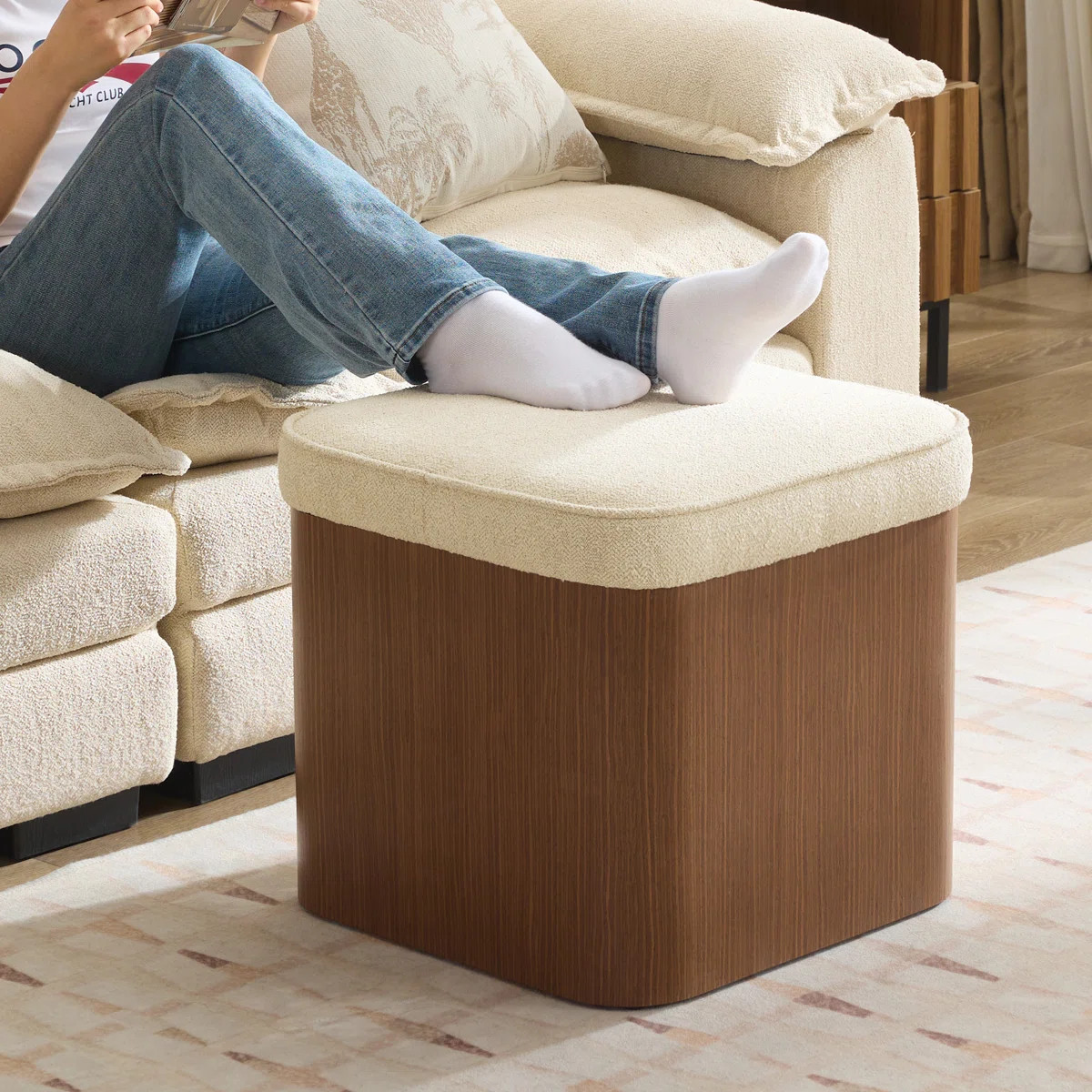 Linen Upholstered Square Storage Ottoman | Wayfair North America