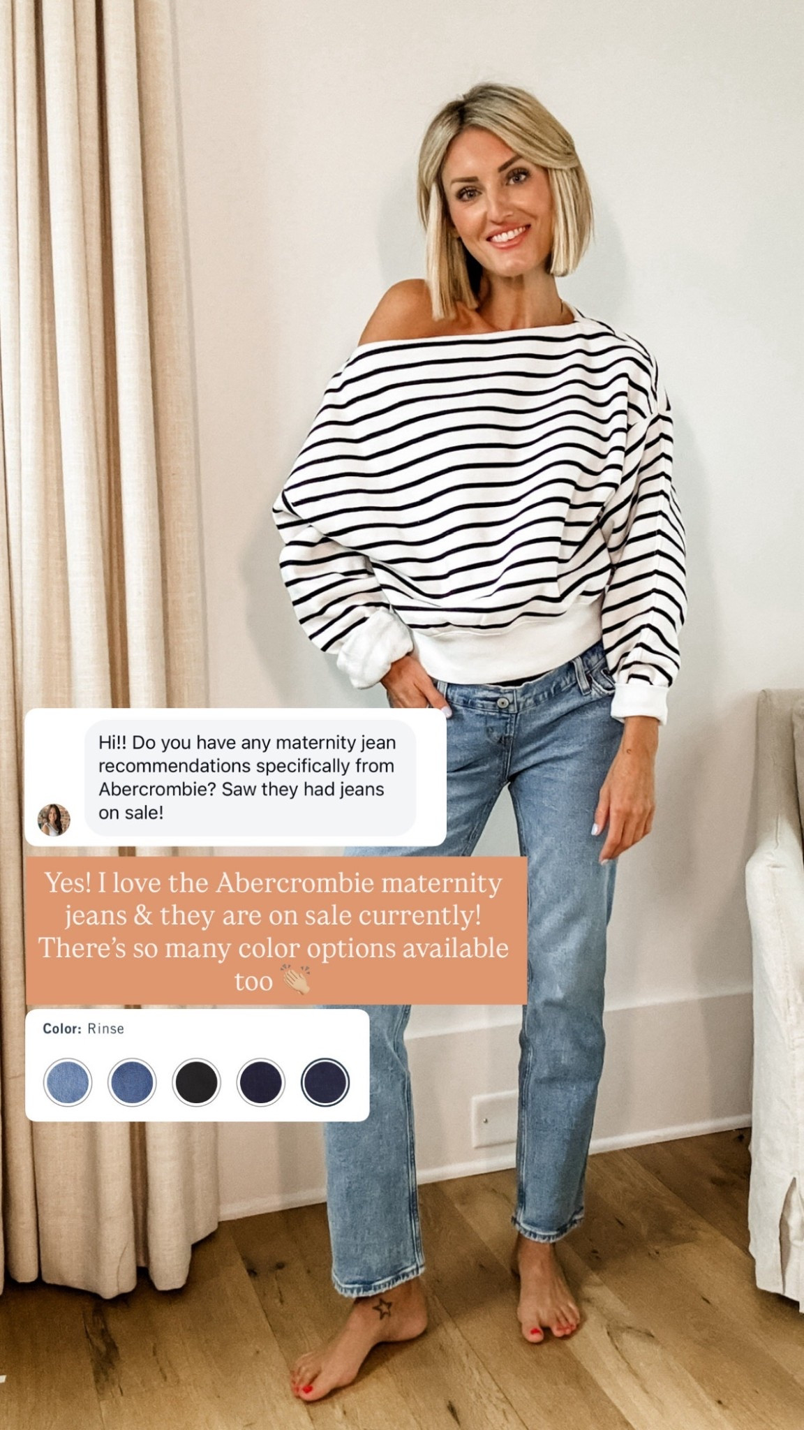 I have loved these maternity jeans from Abercrombie! They are currently on sale, so super affordable! They come in a few different washes/styled! I wear a size 25 in them!

Loverly Grey, Abercrombie, maternity denim, maternity jean 

#LTKSaleAlert #LTKBump