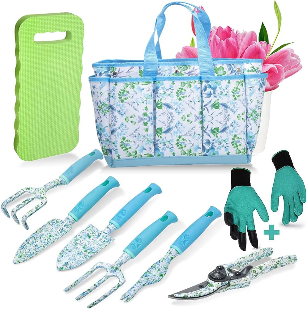 Garden Tool Set 9 Piece Aluminum Alloy Gardening Hand Tools Kit Gift for Women & Parent Gardening... | Amazon (US)