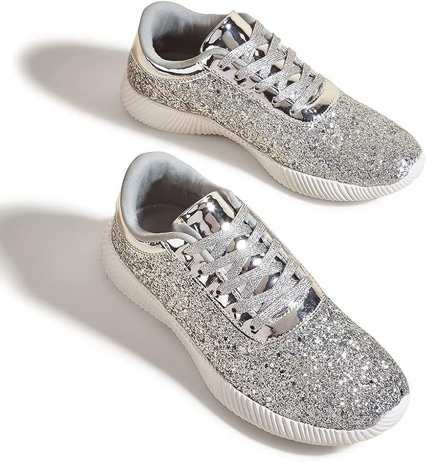 BELOS Women's Glitter Shoes Sparkly Lightweight Metallic Sequins Tennis Shoes | Amazon (US)