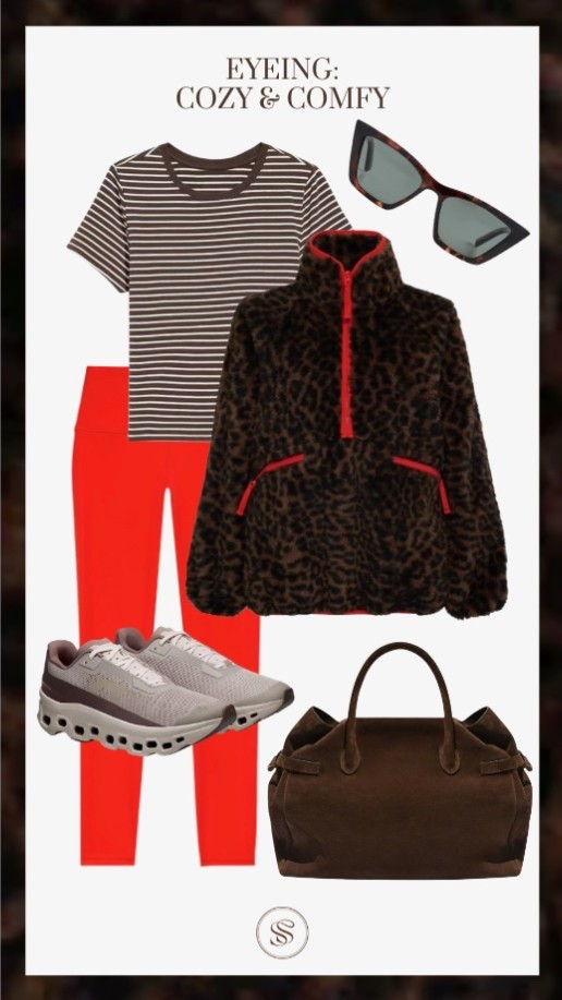 Red leggings
Brown stripe
Leopard 
Sneakers
