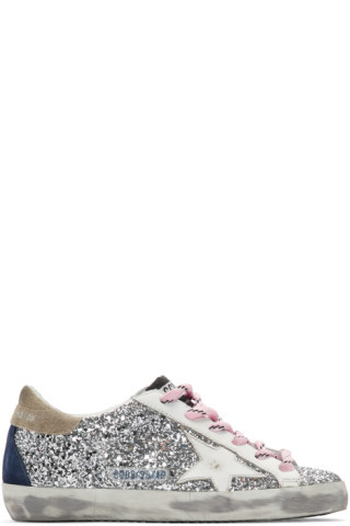 Silver & White Glitter Superstar Sneakers | SSENSE 