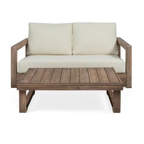 Woven Paths Kashton Outdoor Acacia Wood Loveseat Set with Coffee Table, Brown/Beige | Walmart (US)