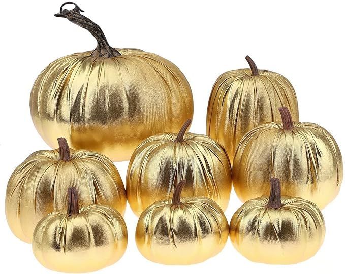 Gresorth 8pcs Assorted Size Fake Handmade Gold Leather Pumpkins Artificial Fall Harvest Halloween... | Amazon (US)