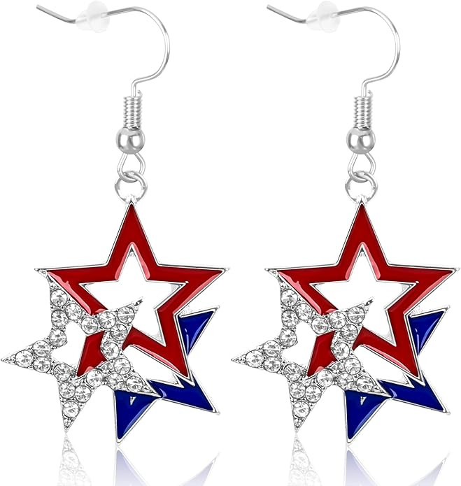 Fullive 4th of July Earrings, Patriotic Dangle Stud for Women, Hypoallergenic Hook Fourth of July... | Amazon (US)